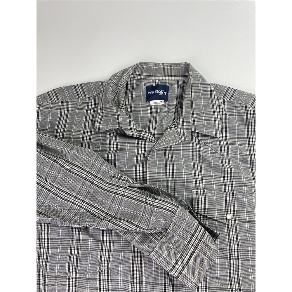 Wrangler Shirt Mens Blue Grey Pearl Snap Button Up 2XLT Plaid Western